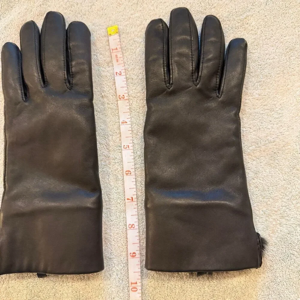Women’s Luxury Black Leather Gloves Real Fur Lined Winter Classic Driving Rabbit